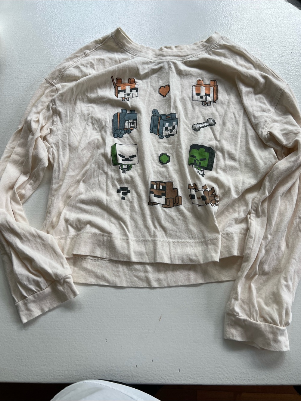 Old Navy Cream Long-Sleeve Graphic Tee with Pixel Characters
